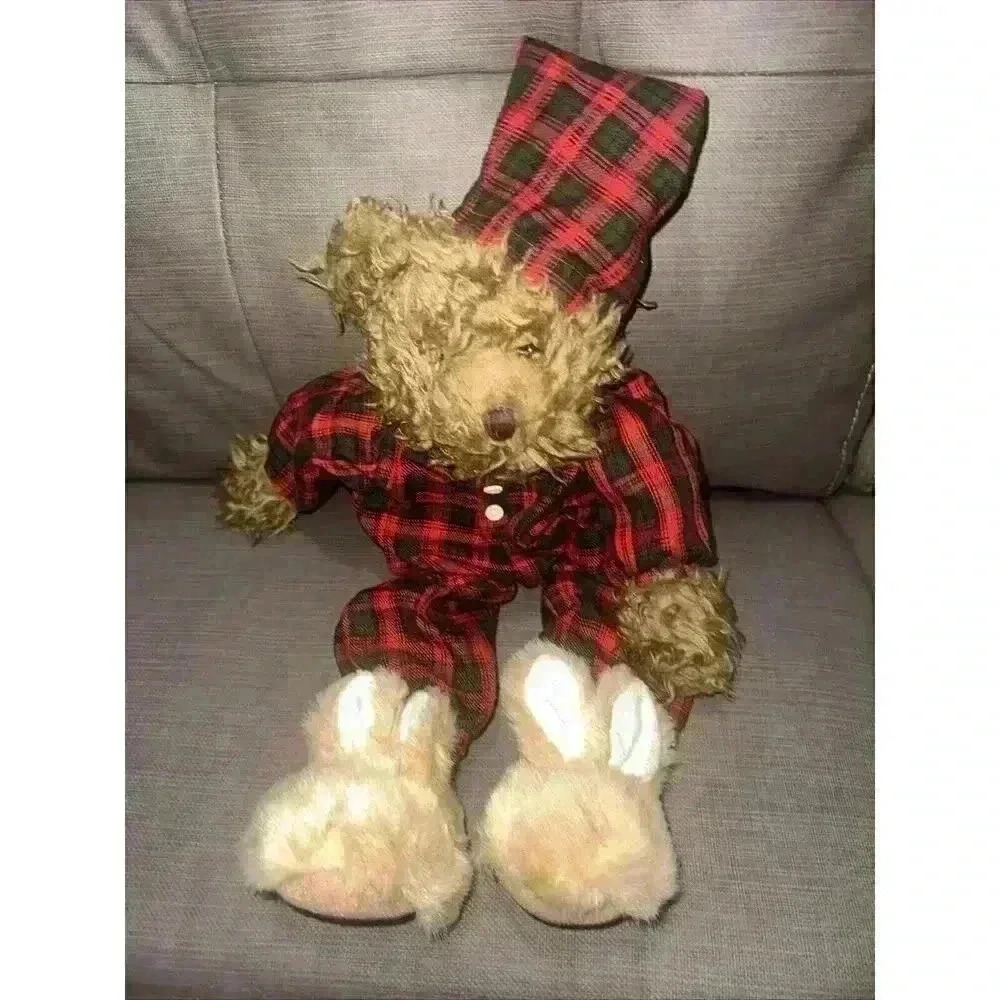 ABC Distributing Teddy Bear Plaid PJs Bunny Slippers Plush Stuffed Animal 17"